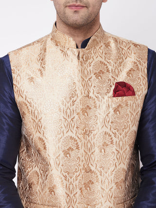 VM By VASTRAMAY Men's Rose Gold Jacquard Jacket With Kurta Pyjama Set