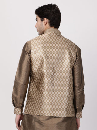 Men's Gold Cotton Silk Blend Ethnic Jacket