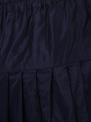Vastramay Silk Blend Navy Blue and Gold Baap Beta Jacket Dhoti Kurta set