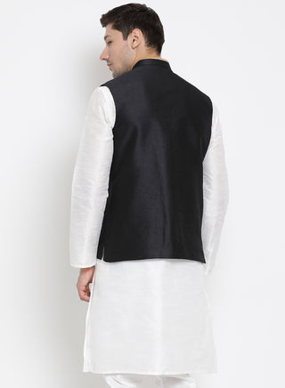 Men's Black Cotton Silk Blend Ethnic Jacket
