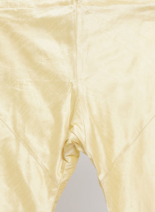 Men's Gold Cotton Silk Blend Kurta, Ethnic Jacket and Pyjama Set