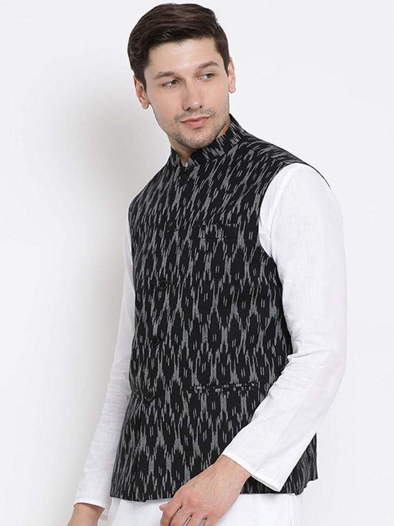 Men's Black Cotton Ethnic Jacket