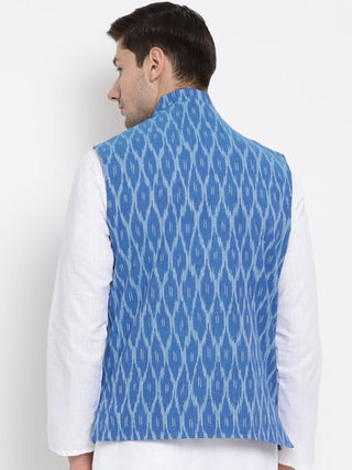 Men's Blue Cotton Ethnic Jacket