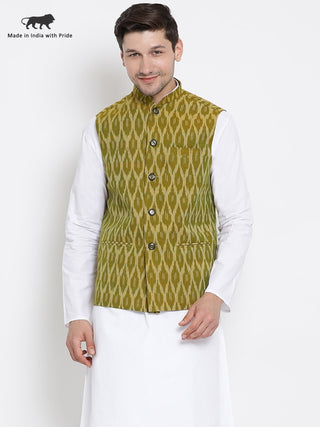 Men's Green Cotton Ethnic Jacket