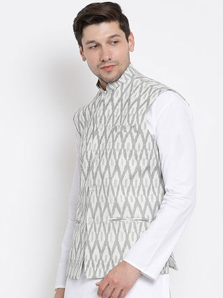 Men's White Cotton Ethnic Jacket