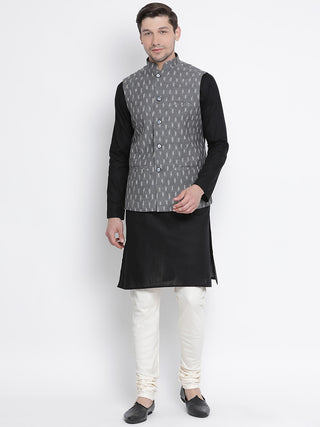 Men's Grey Cotton Ethnic Jacket
