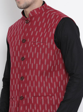 Men's Maroon Cotton Ethnic Jacket