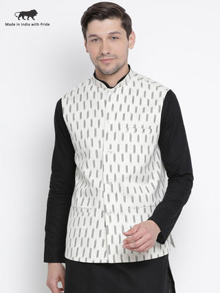 Men's White Cotton Ethnic Jacket