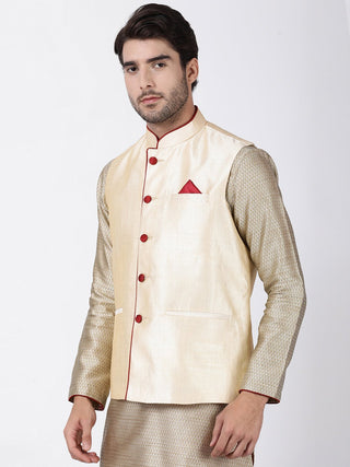 Men's White Cotton Silk Blend Ethnic Jacket