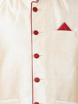 VASTRAMAY Men's Cream Cotton Silk Blend Ethnic Jacket