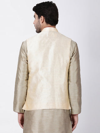 Men's White Cotton Silk Blend Ethnic Jacket