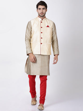 VASTRAMAY Men's Cream Cotton Silk Blend Ethnic Jacket