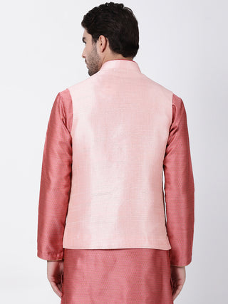 VASTRAMAY Men's Pink Cotton Silk Blend Ethnic Jacket