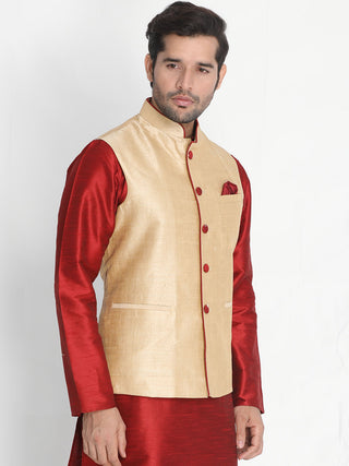 Men's Rose Gold Cotton Silk Blend Ethnic Jacket