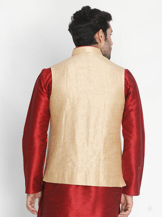 Men's Rose Gold Cotton Silk Blend Ethnic Jacket