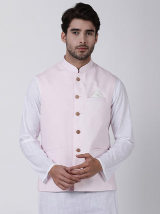 VASTRAMAY Men's Pink Cotton Ethnic Jacket