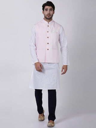 VASTRAMAY Men's Pink Cotton Ethnic Jacket