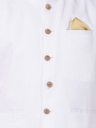 VASTRAMAY Men's White Cotton Ethnic Jacket