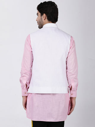 VASTRAMAY Men's White Cotton Ethnic Jacket