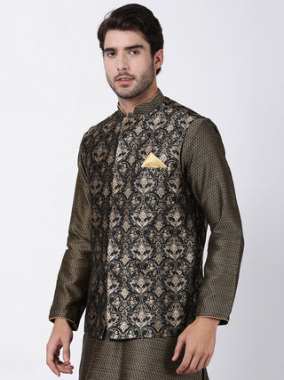 Men's Black Silk Blend Ethnic Jacket