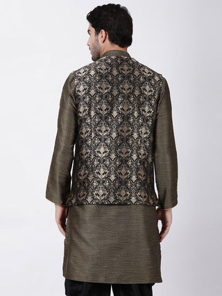 Men's Black Silk Blend Ethnic Jacket
