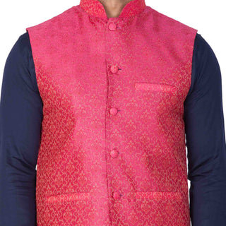 VASTRAMAY Men's Pink Silk Blend Ethnic Jacket