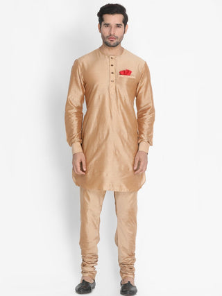 Men's Gold Cotton Blend Kurta, Ethnic Jacket and Pyjama Set