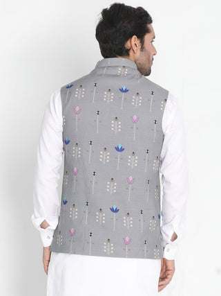 Men's Grey Silk Blend Ethnic Jacket