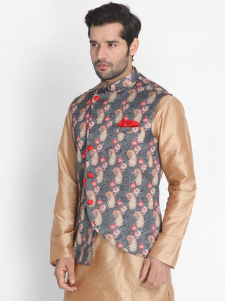 Men's Grey Silk Blend Ethnic Jacket