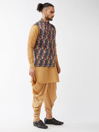 VASTRAMAY Men's Cotton Blend Ethnic Jacket With Rose Gold Silk Blend Kurta and Dhoti Pant