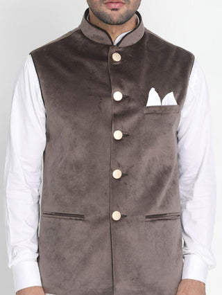 Men's Grey Velvet Ethnic Jacket