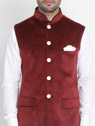 Men's Maroon Velvet Ethnic Jacket