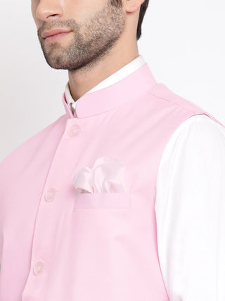 VASTRAMAY Men's Pink Solid Classic Royal Cotton Blend Nehru Jacket