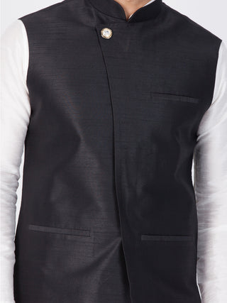 VASTRAMAY Men's Black Cotton Silk Blend Ethnic Jacket