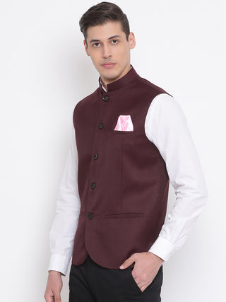 VASTRAMAY Men's Maroon Cotton Blend Twill Nehru Jacket