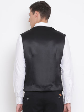 VASTRAMAY Men's Black Floral Printed Waistcoat Jacket