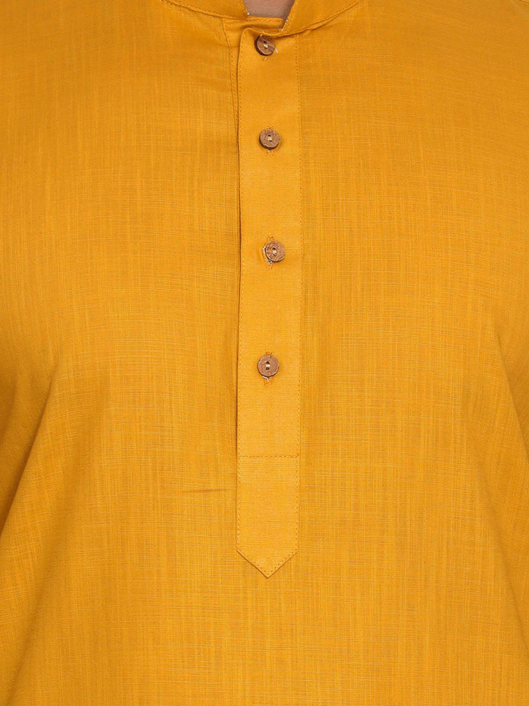 Men's Green Printed Cotton Nehru Jacket With Mustard Kurta And White Pyjama Set