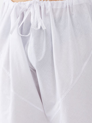 VASTRAMAY Men's Grey Printed Cotton Nehru Jacket With White Kurta And Pyjama Set