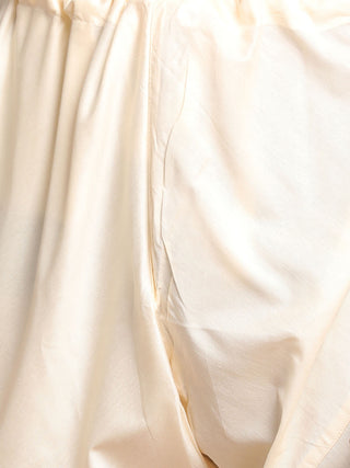 VASTRAMAY Men's Grey Printed Cotton Nehru Jacket With Cream Kurta Pyjama