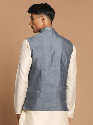 VASTRAMY Men's Grey Mirror-Work Ethnic Jacket