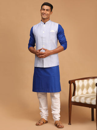 VASTRAMAY Men's Lavender Jacquard Nehru Jacket with Kurta Pyjama Set