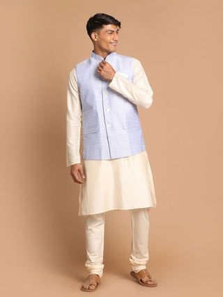 VASTRAMAY Men's Lavender Jacquard Nehru Jacket with Kurta Pyjama Set