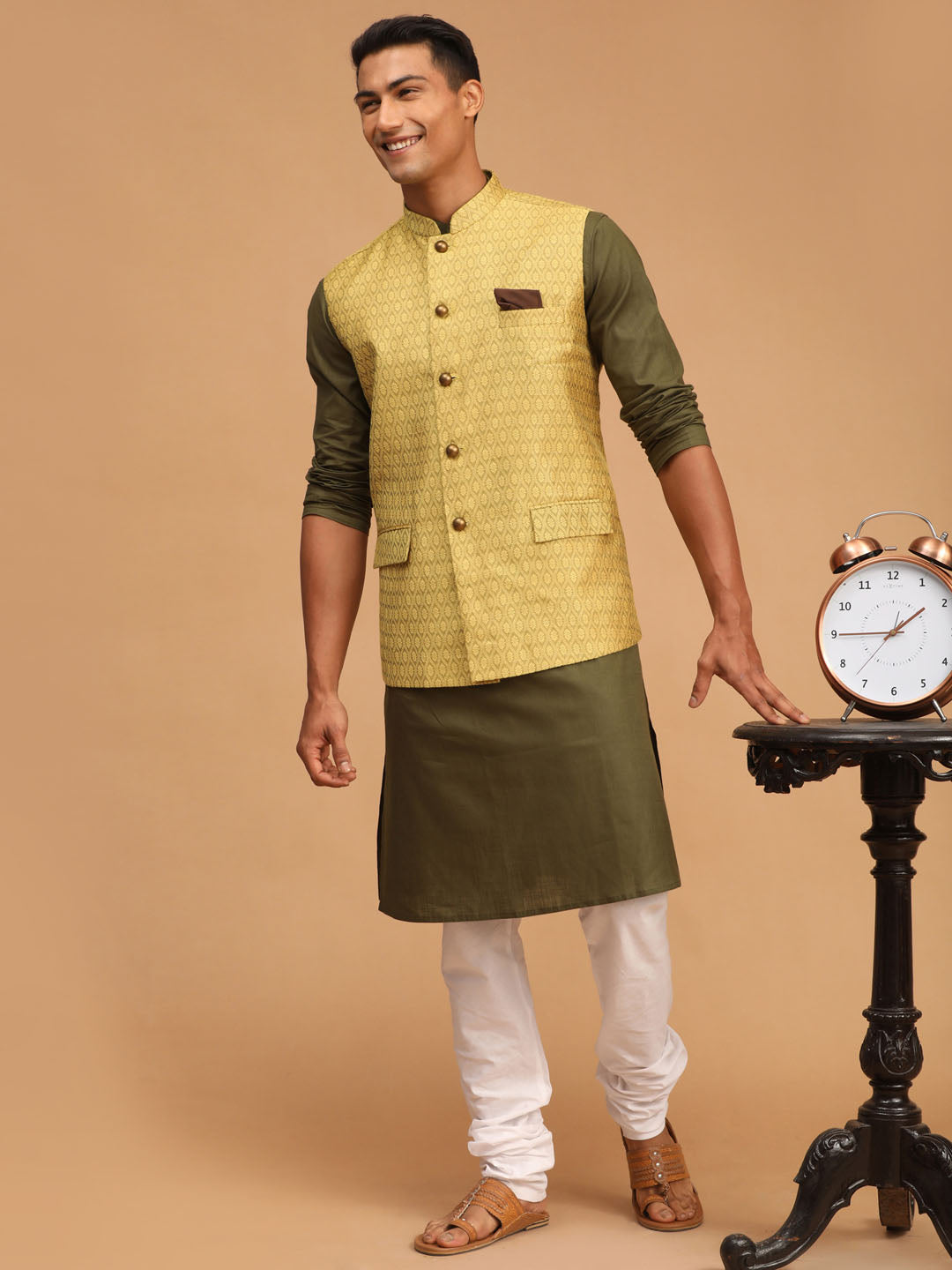 Green kurta with outlet nehru jacket