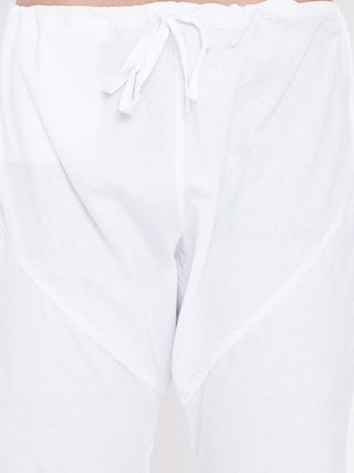 VASTRAMAY Men's Beige, Black And White Cotton Blend Jacket, Kurta and Pyjama Set