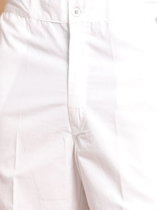 VASTRAMAY Men's Black and white printed Nehru jacket With White Kurta Pyjama