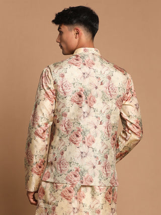 VASTRAMAY Men's Beige Printed Jacket