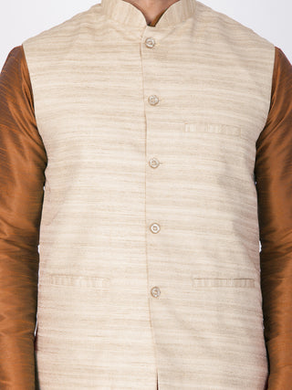 Men's Brown Cotton Silk Blend Kurta, Ethnic Jacket and Pyjama Set