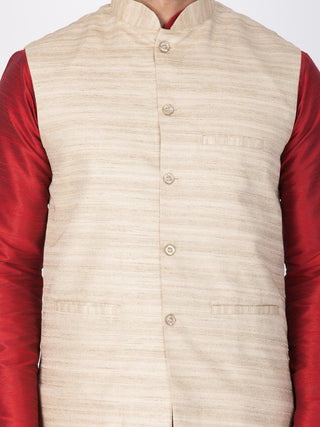 VASTRAMAY Men's Beige Cotton Silk Blend Ethnic Jacket