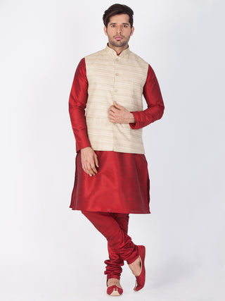 VASTRAMAY Men's Beige Cotton Silk Blend Ethnic Jacket