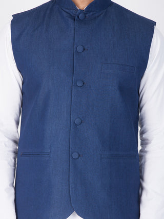 VASTRAMAY Men's Blue Cotton Blend Ethnic Jacket